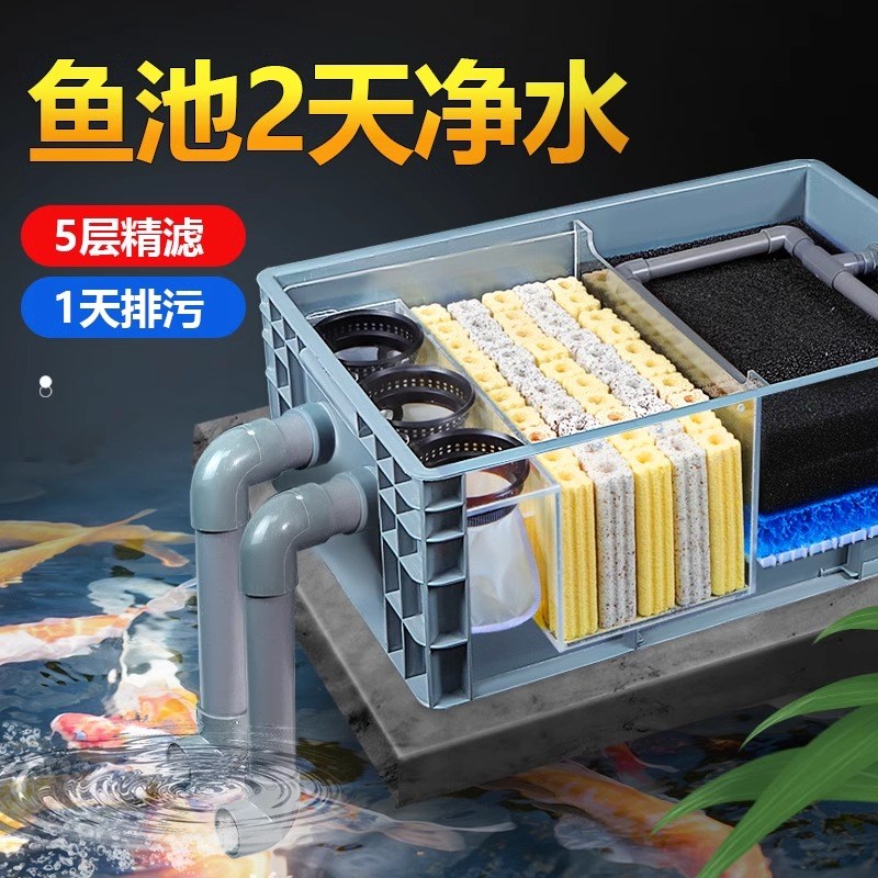 鱼塘生态净水设备水池周转箱过滤箱鱼缸上置过滤器鱼池水循环系统
