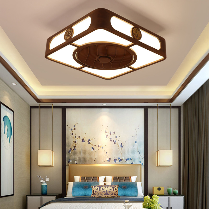 卧室风扇灯中式吸顶灯新中式实木中国风电风扇遥控隐形餐厅吊扇灯