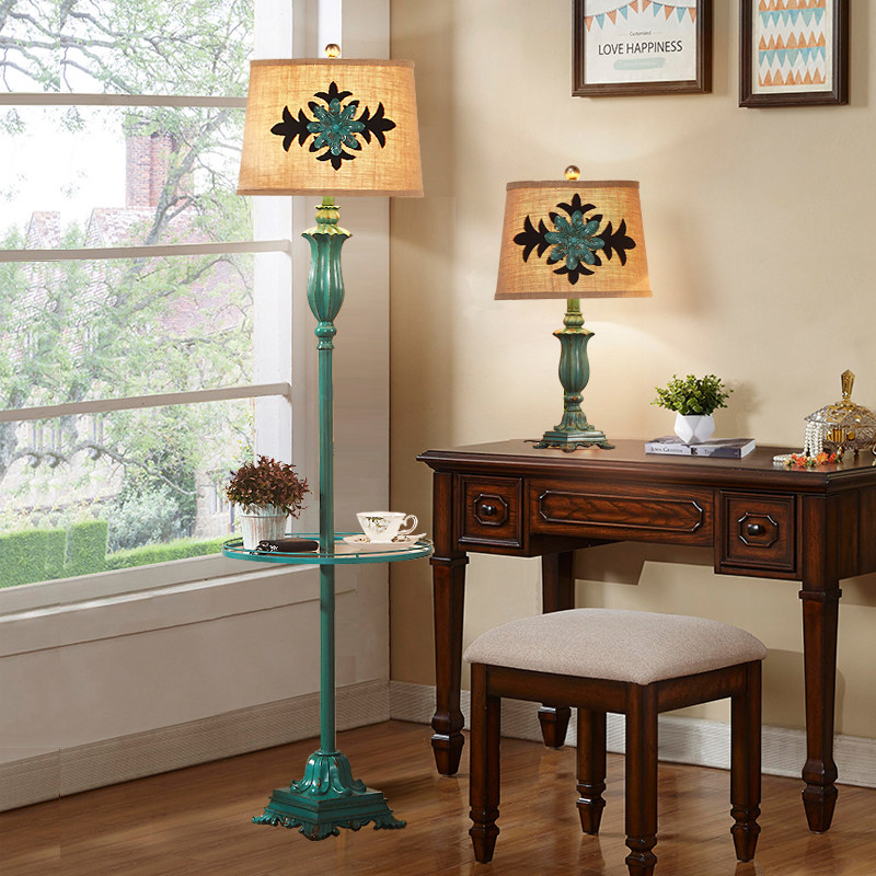 美式落地灯客厅复古卧室床头台灯带桌子茶几置物托盘智能落地灯,家装灯饰光源,装饰台灯,淘宝优惠券,粉丝福利购,淘宝优惠卷
