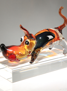 创意轻奢琉璃招财狗摆件客厅样板房桌面玄关装饰动物吉祥摆设送礼