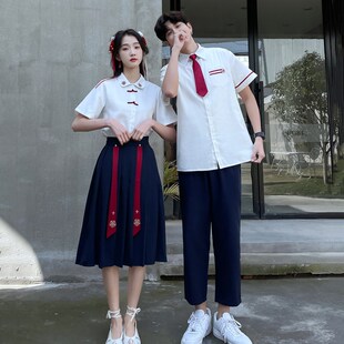 民国风情侣装夏装一裙一衣初高中学生毕业照班服复古中国风演出服