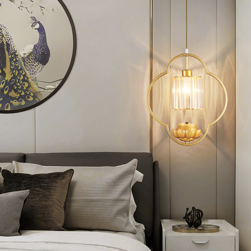 新中式金色小吊灯单头简约禅意茶室单吊饭店装修仿古走廊过道吊灯