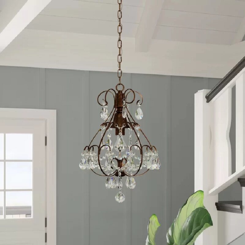 欧式复古个性铁艺水晶吊灯别墅走廊灯具玄关灯饰餐厅简约装饰吊灯