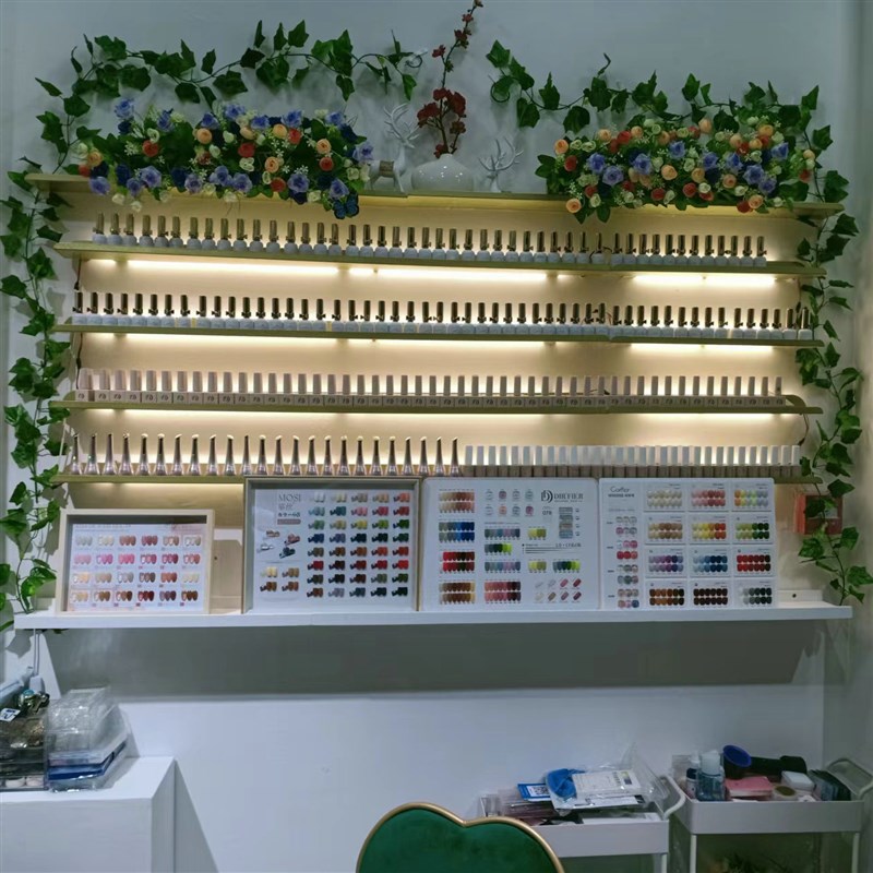 甲油胶展示架铁艺发光壁挂墙上货架美甲店指甲油架子化妆品置物架