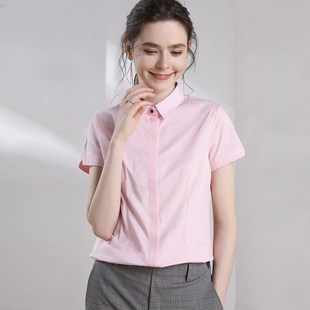白衬衫女职业装短袖粉色气质面试夏天职场轻熟风上衣夏季薄款衬衣