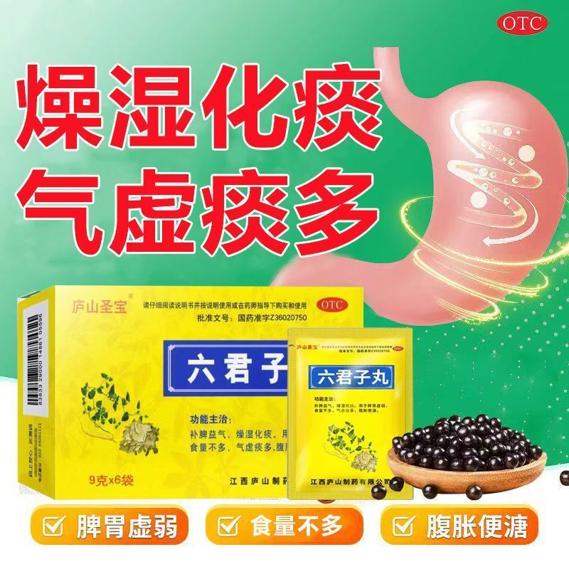 庐山圣宝六君子丸9g*6袋补脾益气燥湿化痰脾胃虚弱食量不多气虚
