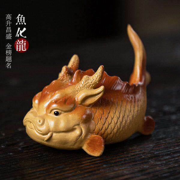 绚彩亮目鱼化龙紫砂茶宠精品手工原矿招财茶具配件茶桌茶台手摆件