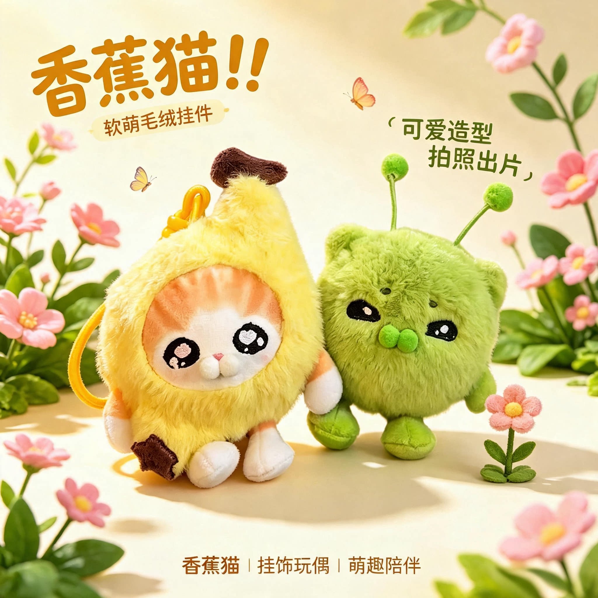 可爱香蕉猫毛绒玩偶外星哈基米表情包猫咪公仔包挂件送女友礼物