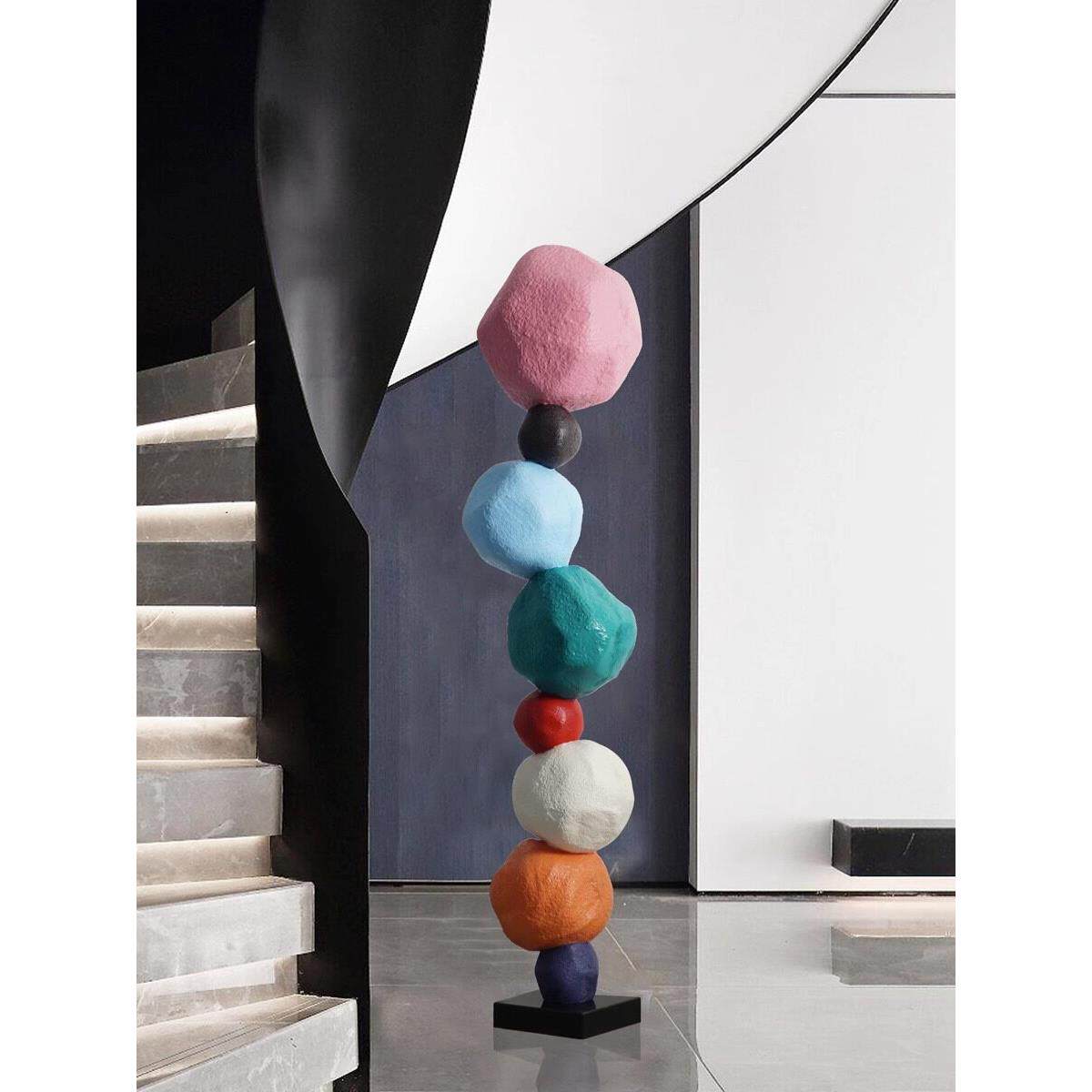 现代简约抽象卡通彩色石头雕塑创意家居客厅玄关橱窗落地装饰摆件