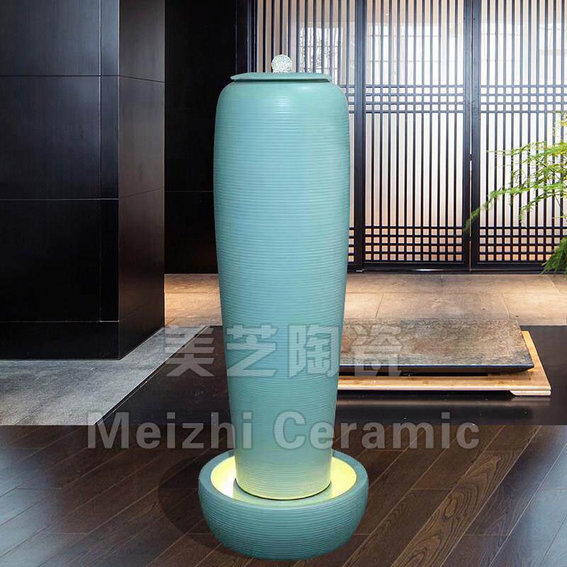 景德镇陶瓷加湿器玻璃球落地花瓶式流水摆件循环水景陶罐喷泉水缸