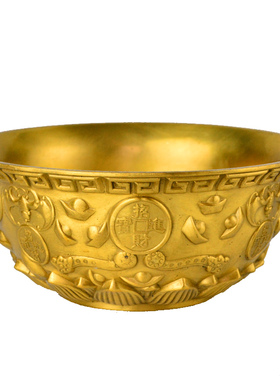 聚宝盆摆件纯铜聚财铜盆客厅店铺装饰工艺品开业礼品铜碗