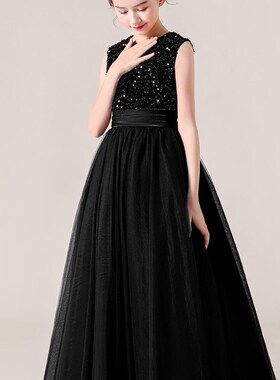 新儿童高端乐团演出服中大童钢琴比赛大小提琴演奏黑色晚礼服网纱