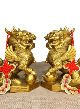 铜麒麟摆件大小号一对家居摆件铜八卦麒麟财福麒麟一对家居装饰品