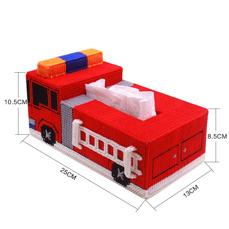 立体十字绣纸巾盒卷纸抽纸收纳盒消防汽车客厅套件手工编织粗毛线