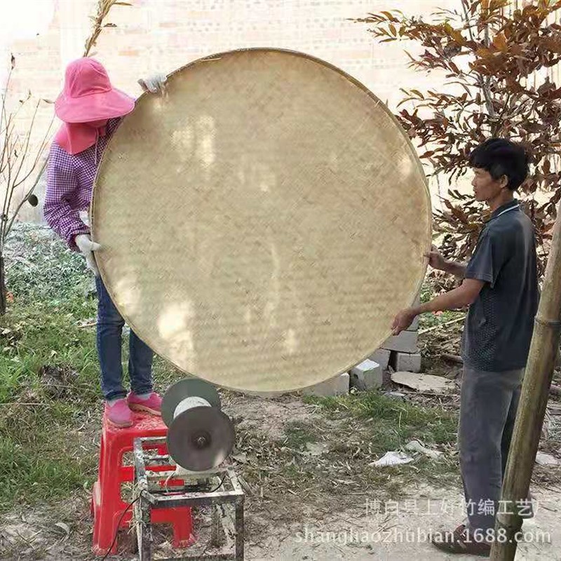 圆形晾晒网竹编平底大簸箕超大筛子农家乐装饰品幼儿园绘画竹编匾图片