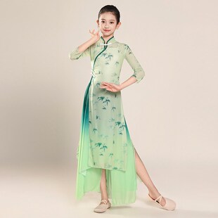 六一儿童旗袍演出服中国风扇子舞蹈服女童古典舞飘逸纱衣表演服装