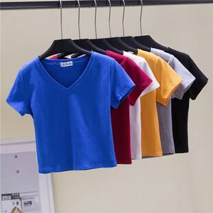 夏天背带裤里面穿的衣服女百搭短款t恤搭配高腰裤牛仔裤裙子上衣