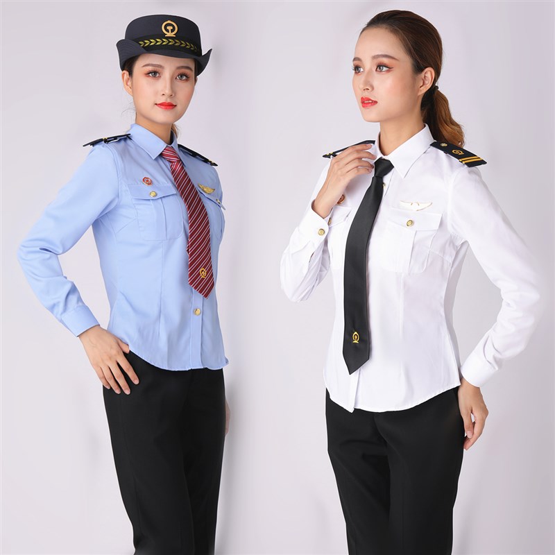 女款白色蓝色铁路制服衬衫列车长高铁动车乘务员票务服务员工作服