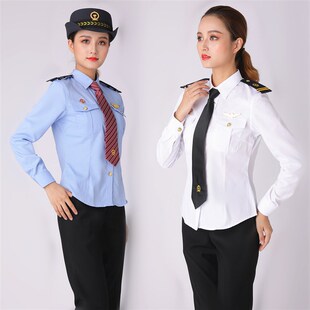 女款白色蓝色铁路制服衬衫列车长高铁动车乘务员票务服务员工作服