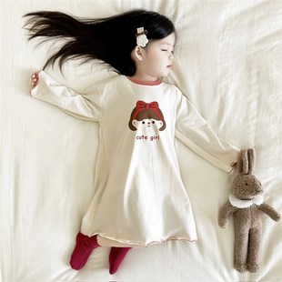 女童纯棉长袖公主睡裙儿童秋冬抗菌卡通家居裙宝宝春秋居家外穿裙