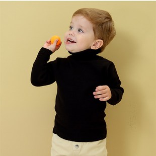 宝宝毛衣高领加厚男童秋冬款儿童打底衫女童洋气针织加绒纯白色