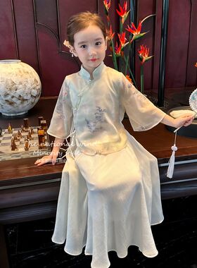 春夏汉服改良新中式盘扣套装儿童古装女童江南水乡母女款国风套裙