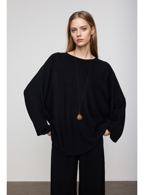 WITTYFOX极简风意大利真丝羊绒一字领宽松针织衫长袖套装秋季新款