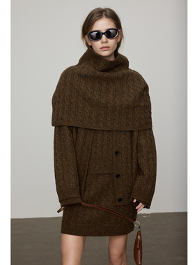 WITTYFOX極简老钱风慵懒松弛感牦牛绒羊毛绞花针织毛衣半身裙套装