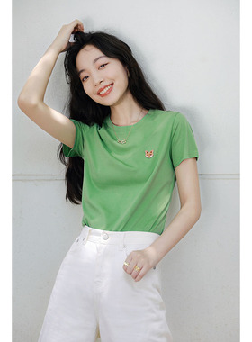 WITTYFOX口碑升级金标小狐狸真丝T恤女夏显瘦桑蚕丝圆领短袖上衣