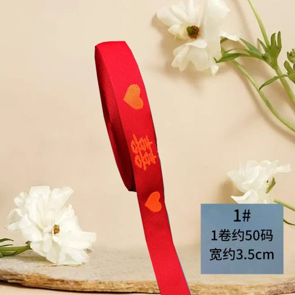 现货3.5cm提花带 婚庆礼品捆绑喜字带百年好合荣华富贵红色涤纶带