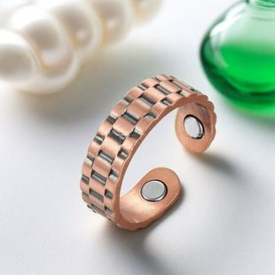 磁性红铜戒指宽面编织形复古开口可调气质新中式磁性功效可调节