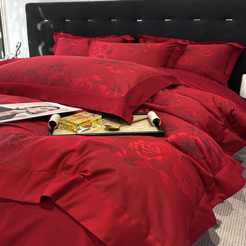 高档中式全棉备婚结婚四件套纯棉红色玫瑰被套婚庆床上用品新婚房,床上用品,婚庆床品套件,淘宝优惠券,粉丝福利购,淘宝优惠卷