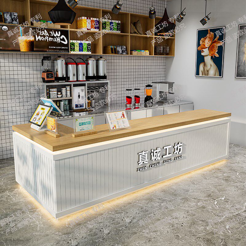 奶茶店吧台桌蛋糕烘焙咖啡水果大理石收银台柜台烤漆弧形转角定制
