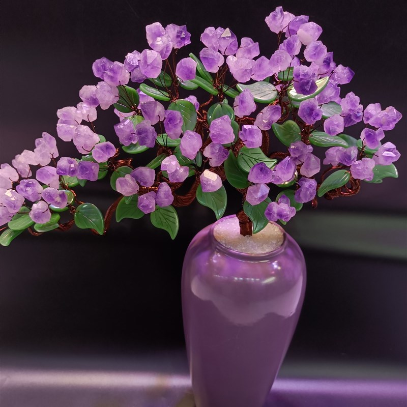 紫水晶发财树黄水晶摇钱树家居摆件客厅玄关酒柜店铺开业乔迁送礼