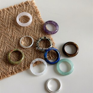 PeriLinnn溯源天然石水晶戒指极简个性宽食指戒指男女百搭