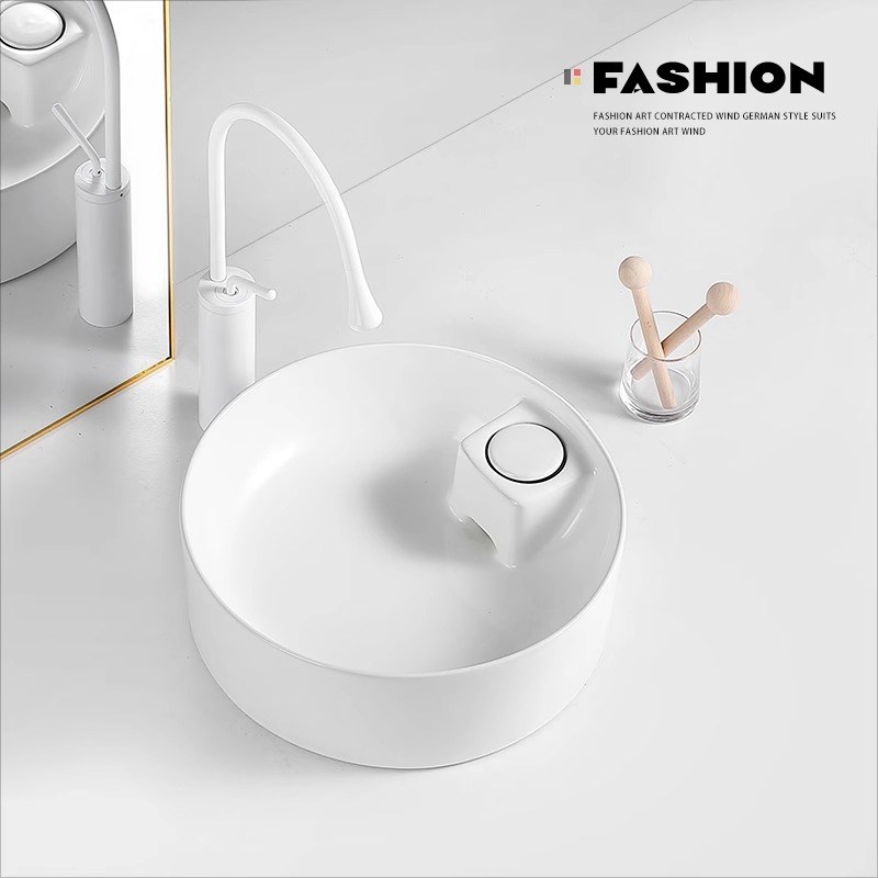 隐藏式台控下水台上盆侧边后排水洗脸盆家用阳台陶瓷洗手盆洗衣机