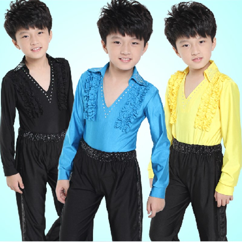 男童拉丁舞服装 少儿童舞蹈服装 男孩练功服黑色长袖舞蹈衣裤