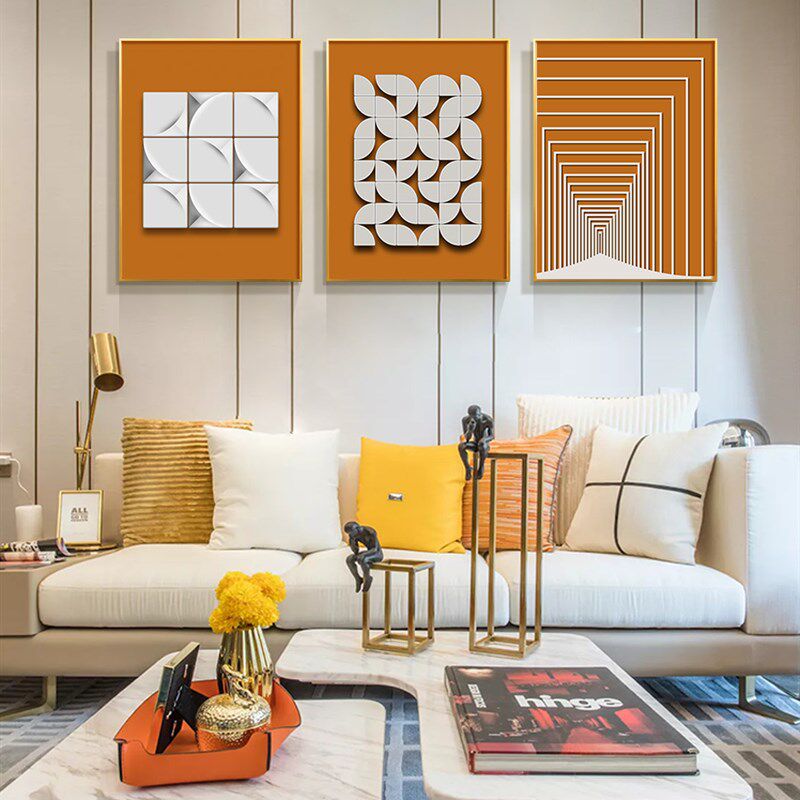 现代简约抽象画客厅橙色装饰画免打孔挂画沙发背景墙极简酒店壁画