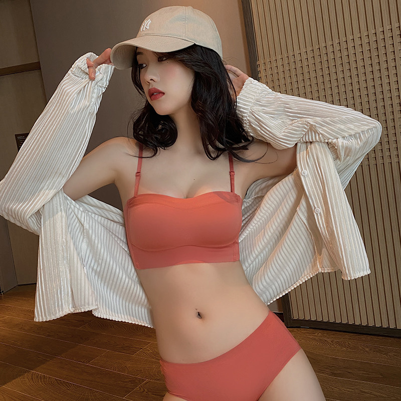 抹胸内衣女显胸小防走光胸罩少女无钢圈文胸小胸聚拢收副乳上托