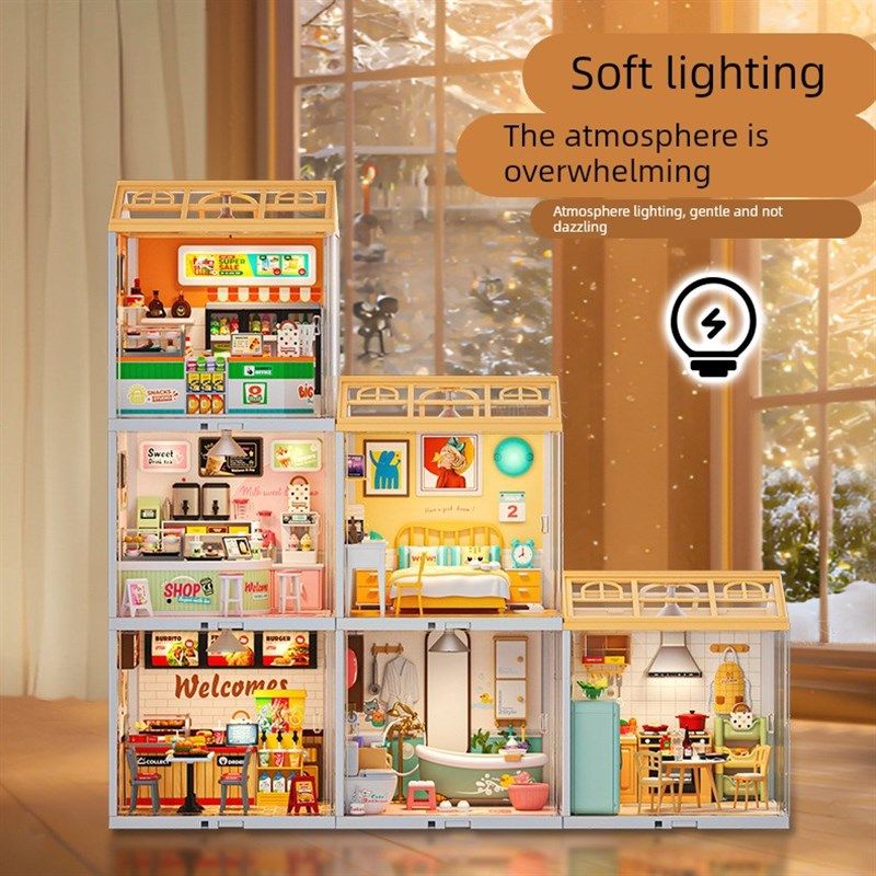 儿童大城小镇diy小屋模型灯光积木场景立体拼图儿童益智玩具礼物,玩具/童车/益智/积木/模型,建筑/DIY小屋/拼装模型,淘宝优惠券,粉丝福利购,淘宝优惠卷