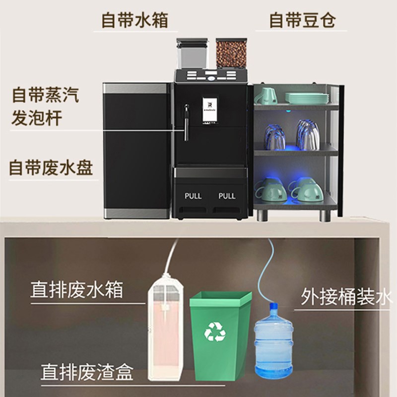 全自动研磨一体蒸汽打奶泡美式意式咖啡机商用办公室酒店接待用