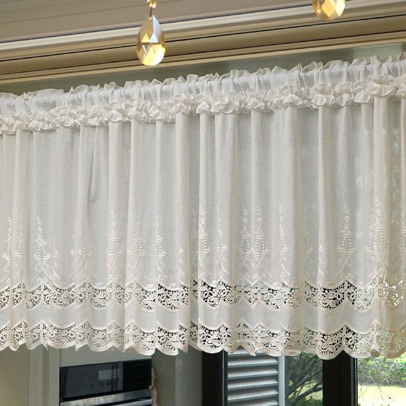 法式刺绣镂空门帘半帘窗帘短款帘美式隔断帘厨房窗户柜子屏风遮挡