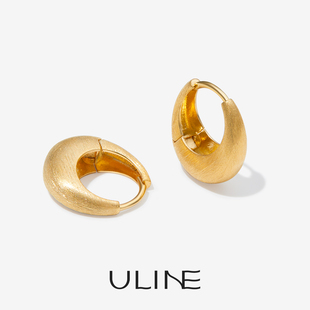 ULINE通体S925纯银耳环质感拉丝耳圈圆形耳扣高级感女时尚 耳饰女