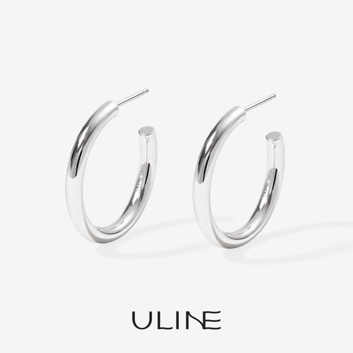 ULINE通体925纯银耳环银耳钉素圈
