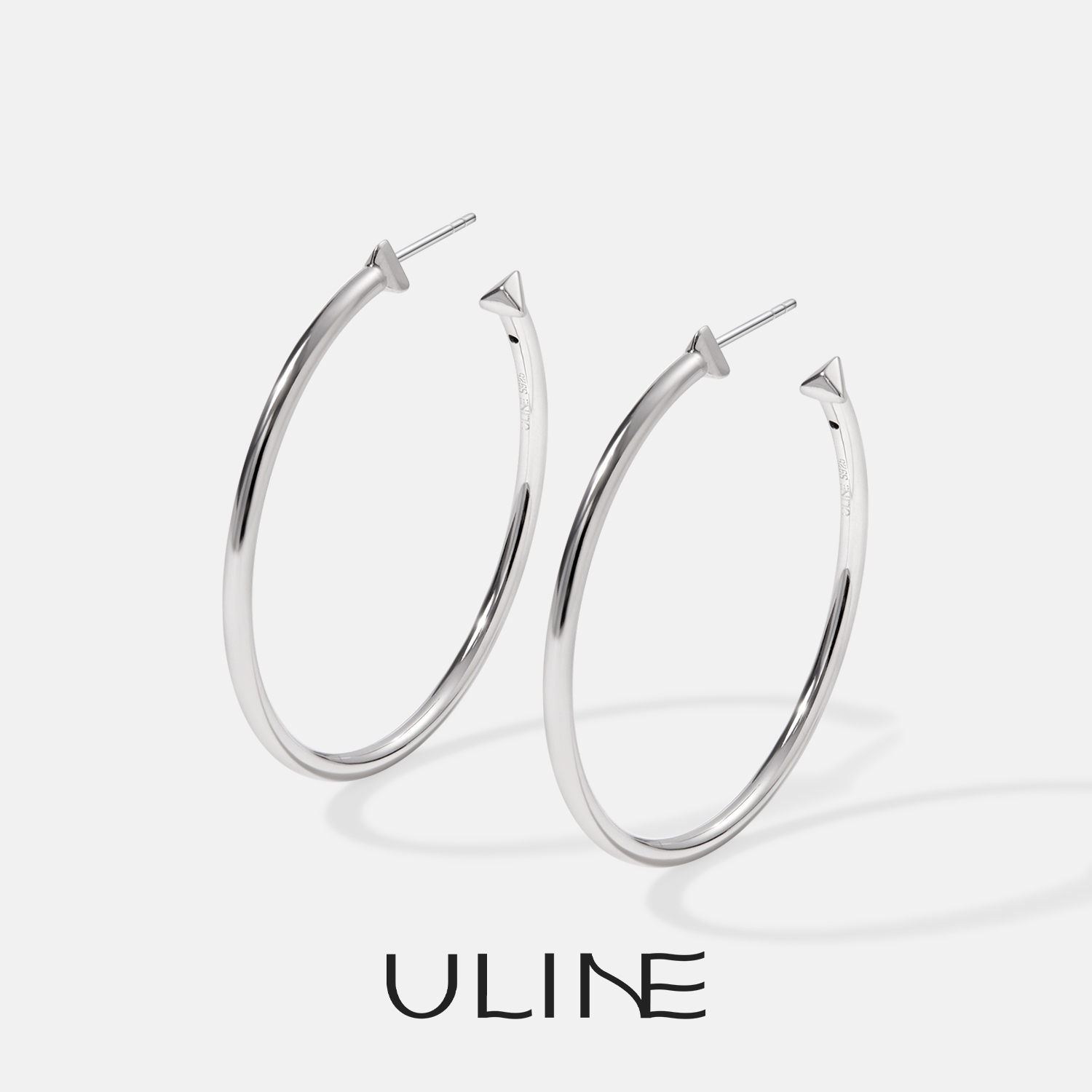 ULINE通体925纯银素圈耳环银耳钉