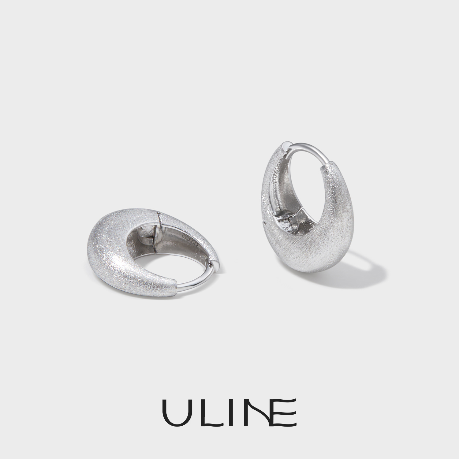 ULINE通体纯银素圈耳环拉丝耳圈