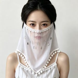 古风挂耳流苏面纱女夏季防晒遮阳蕾丝三角形白面罩可调节直播面帘