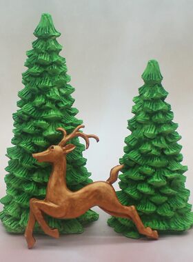 3D立体分体圣诞树蜡烛模手工皂模硅胶模具 香皂模 石膏香熏蜡烛模