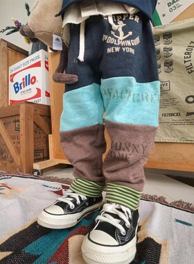 春秋儿童卫裤潮牌dd童装中古男女童拼色日系宽松运动裤时髦长裤子