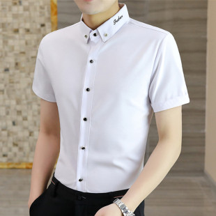 秋季长袖衬衫男士韩版修身薄款上衣服青年流行帅气发型师白色衬衣